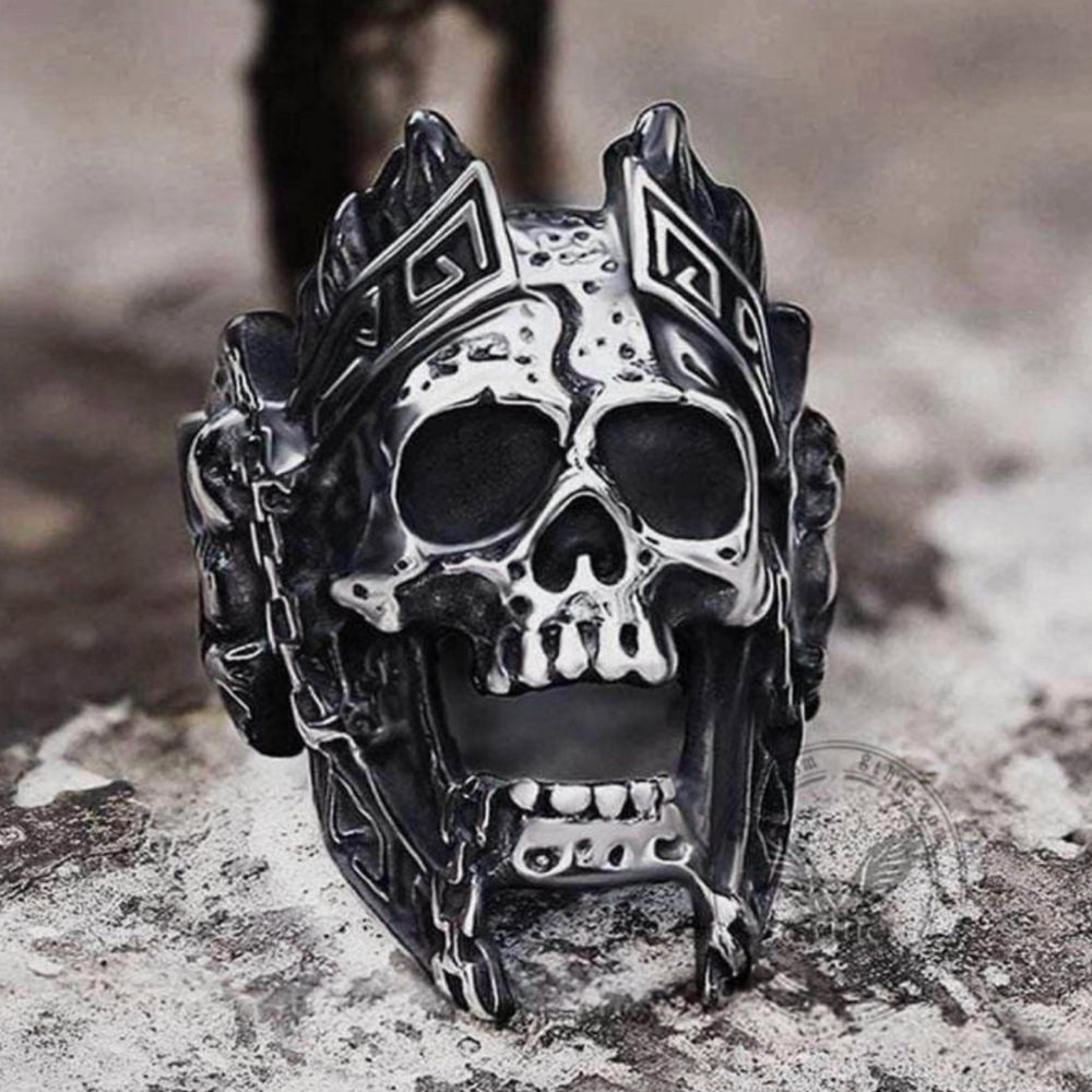Men's Silver and Black Skull Ring